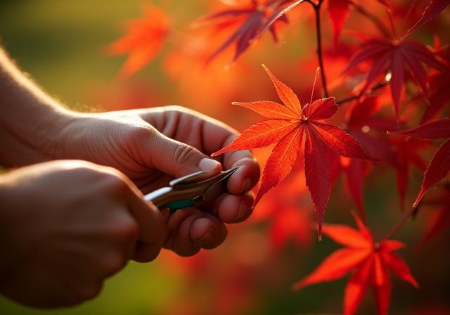 Seasonal maintenance of a Japanese maple in a private garden